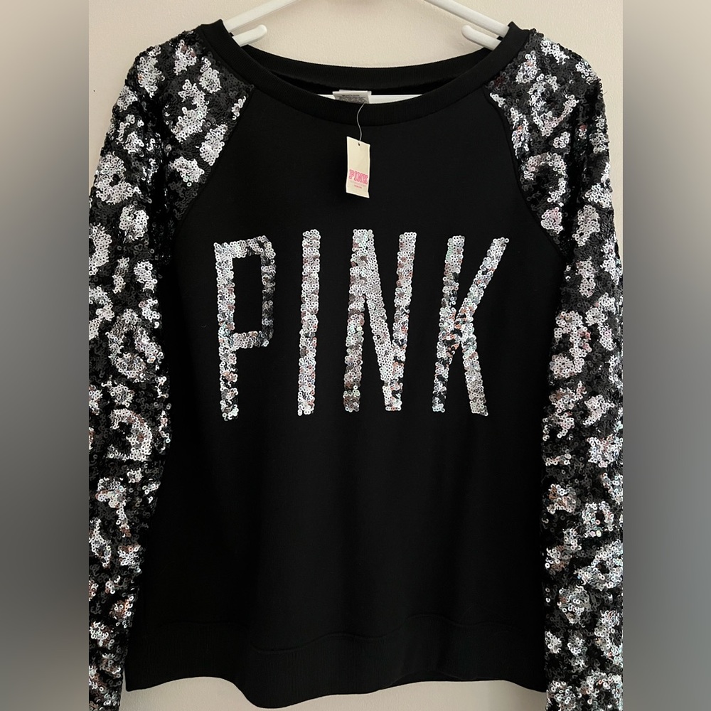 Rare Victoria Secret Pink Sequin Bling Crewneck Sweatshirt
